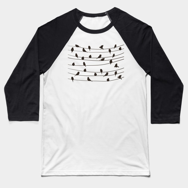 Birds On A Wire Baseball T-Shirt by GrinningMonkey